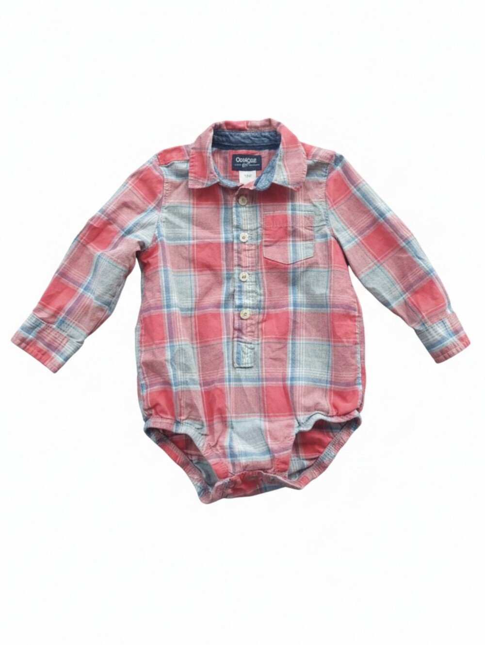 🔥5/$25🔥Oshkosh B'gosh Genuine Plaid Flannel Button Down Bodysuit 18M Red Blue